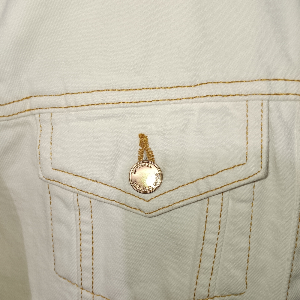 Michael Kors Light Cream Jean Jacket with Gold Accents - Picture 4 of 6